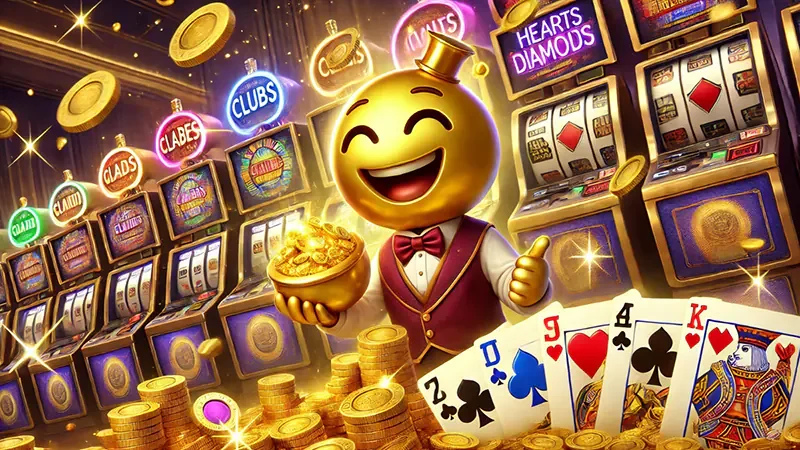 หน้าจอเกมสล็อตพร้อมวงล้อและสัญลักษณ์เกม